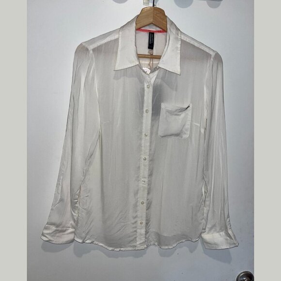 NWT Aeropostale White Sheer Collared Button Down Shirt Women’s Size M - Picture 1 of 11